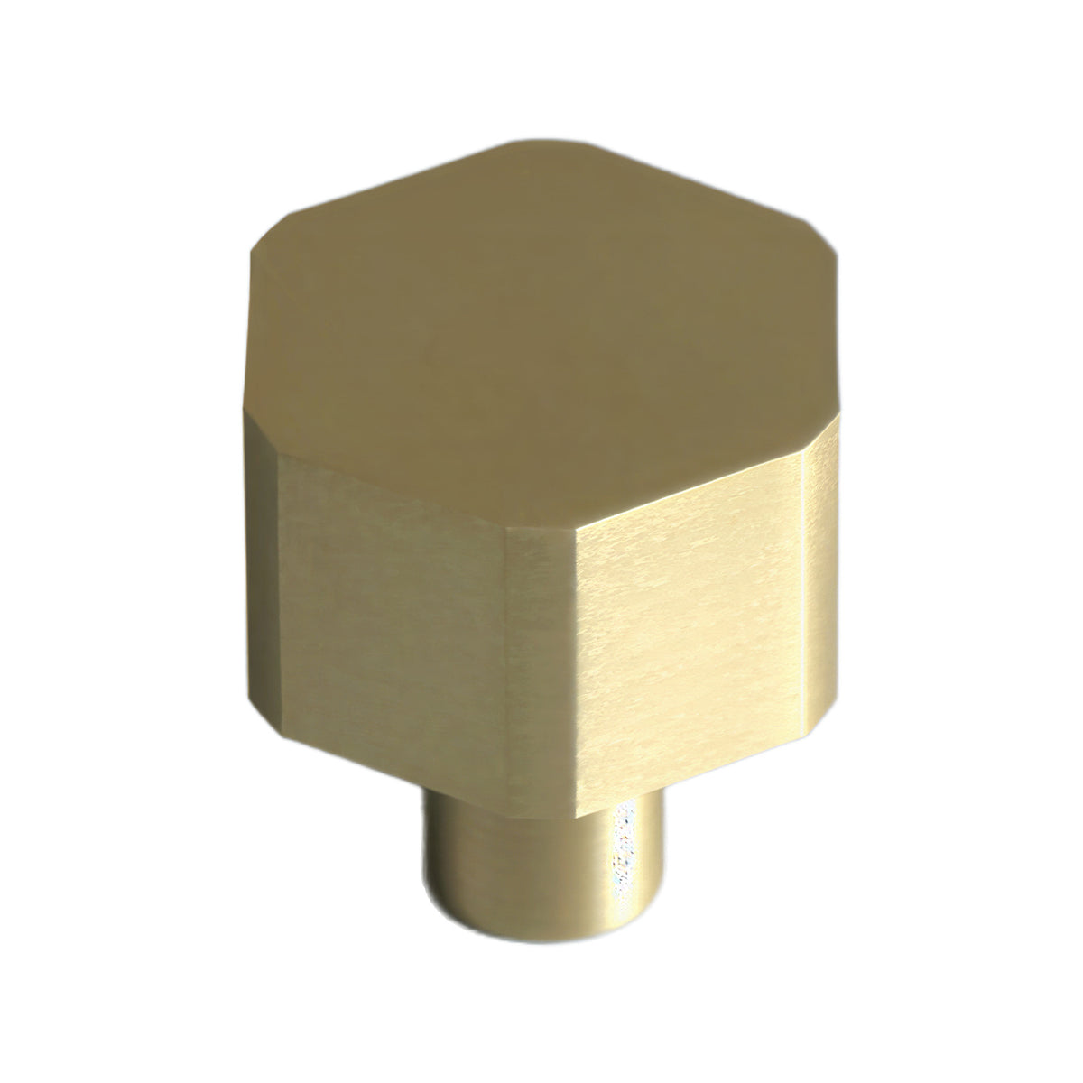 Brushed gold-tone faceted hexagonal cabinet knob, option No. 1.