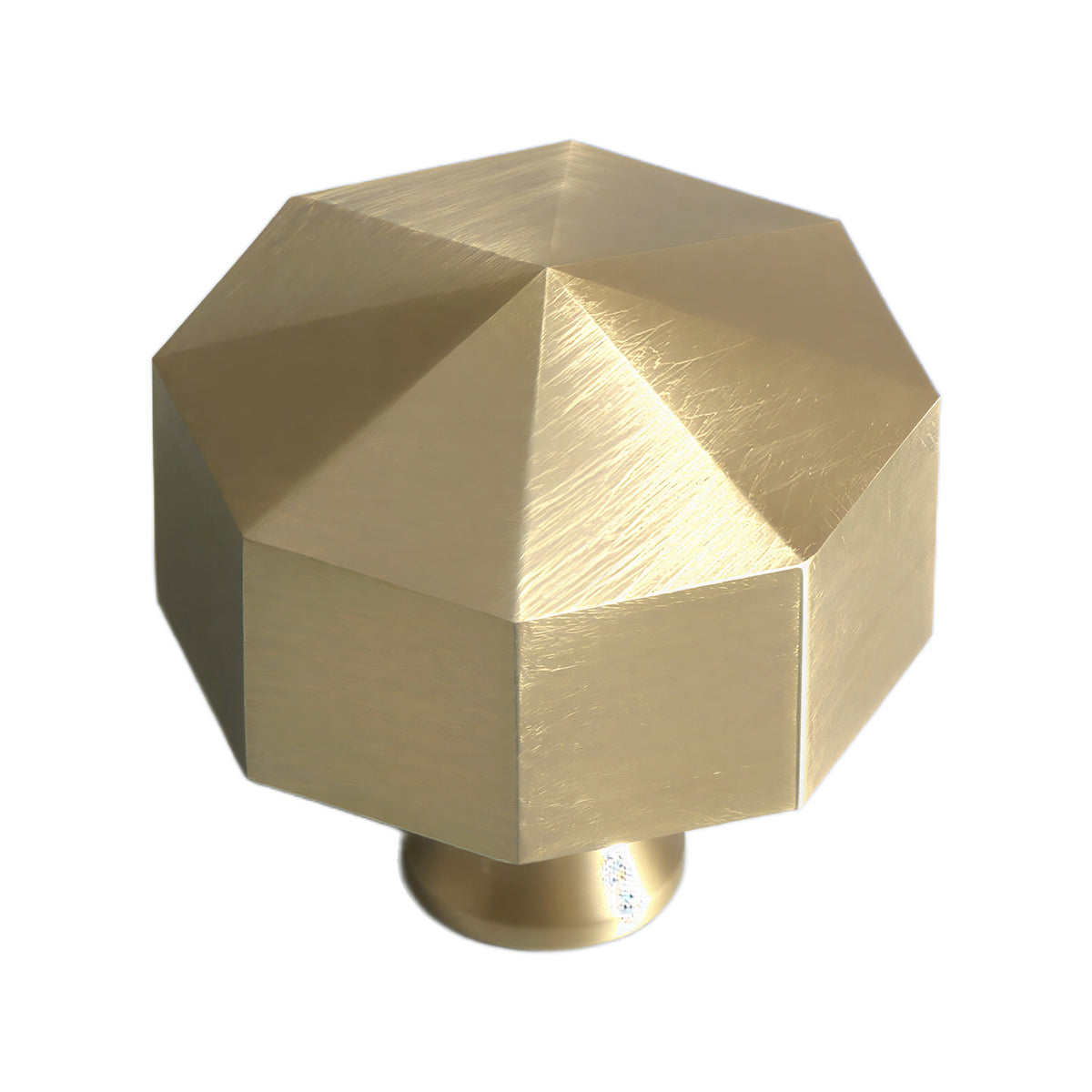 Brushed gold-tone multifaceted geometric cabinet knob, option No. 2.