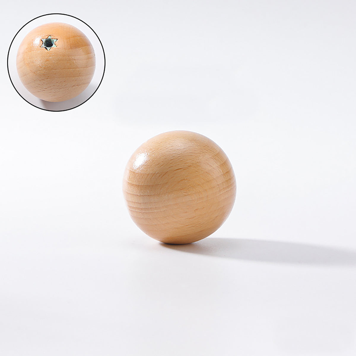 Side and mounting view of beech wood ball cabinet knob, 35 mm option.