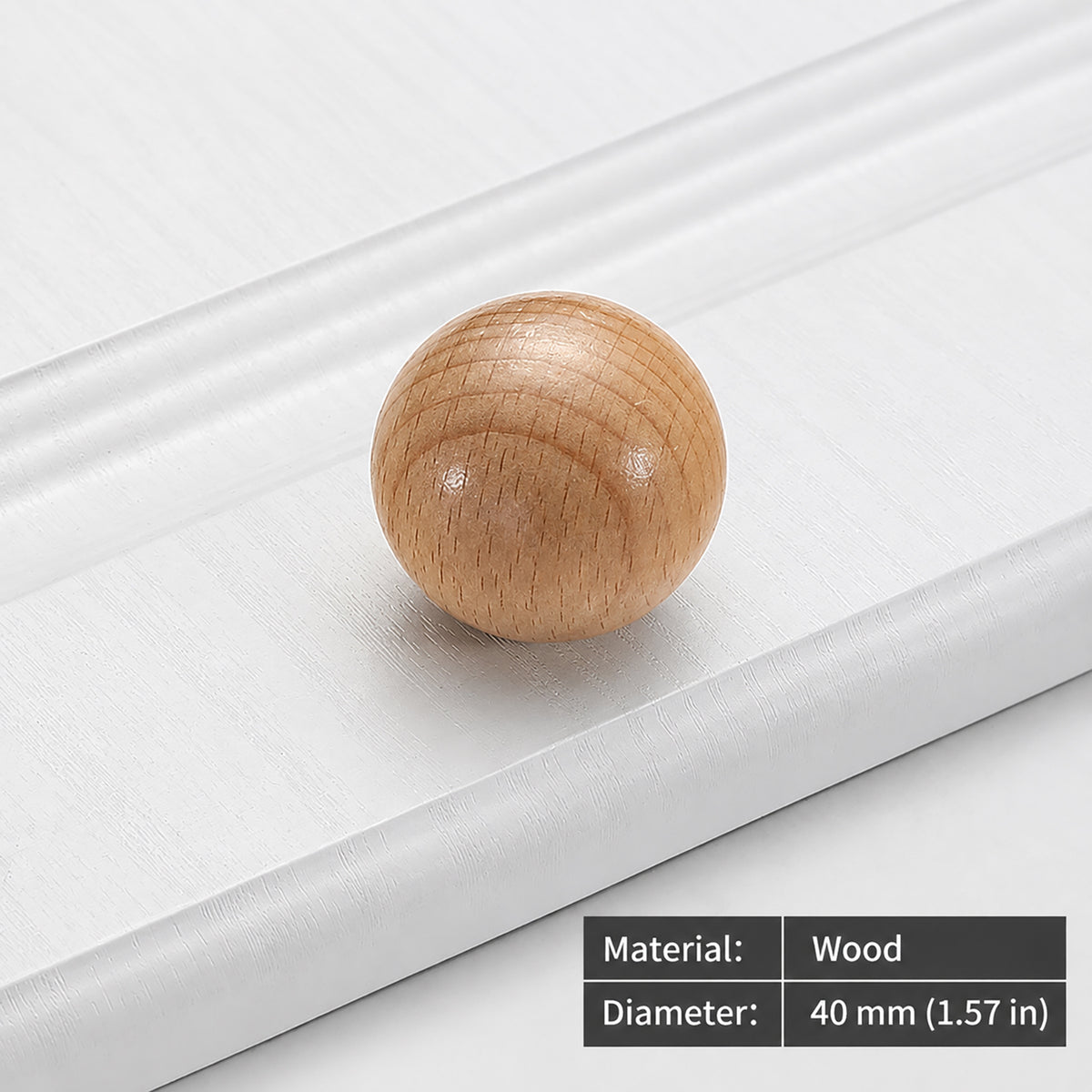 Measurements for beech wood ball cabinet knob, 40 mm option.