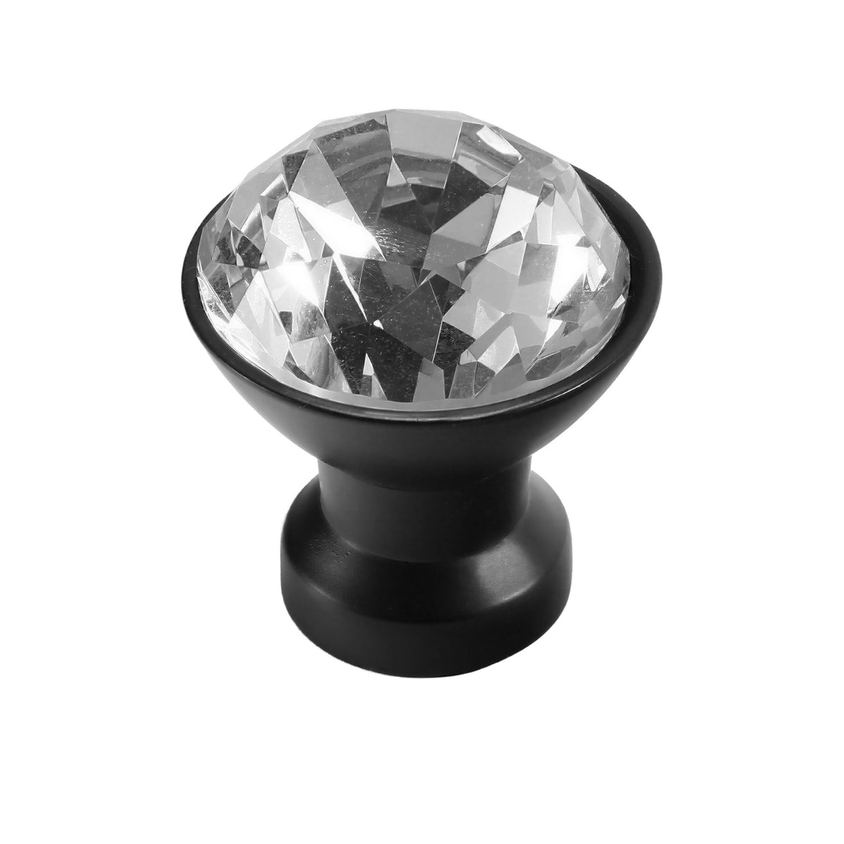 Clear faceted cabinet knob with a black base, 33 mm, option No. 14.