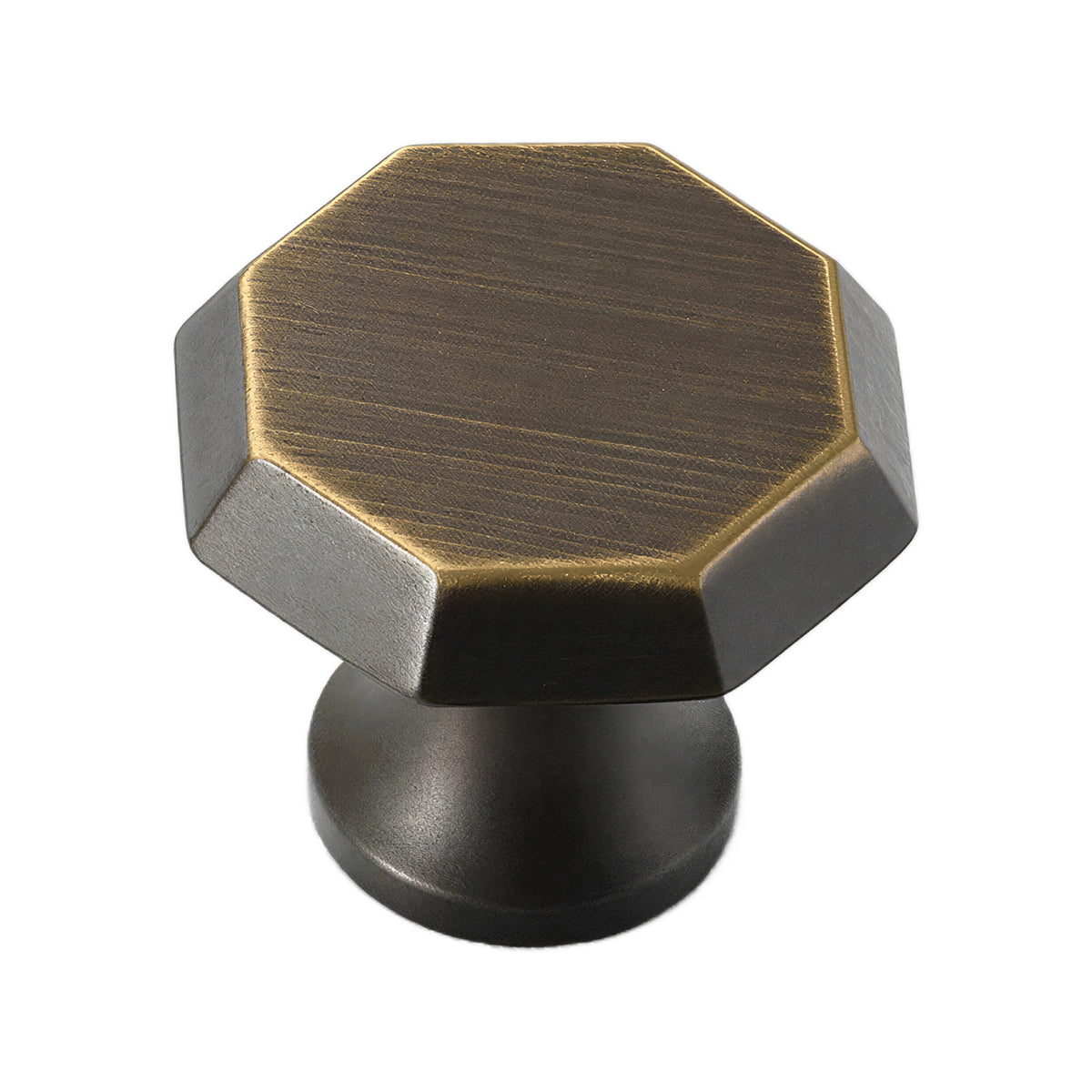 Coffee brown low faceted cabinet knob with a broad flat top, option No. 3.