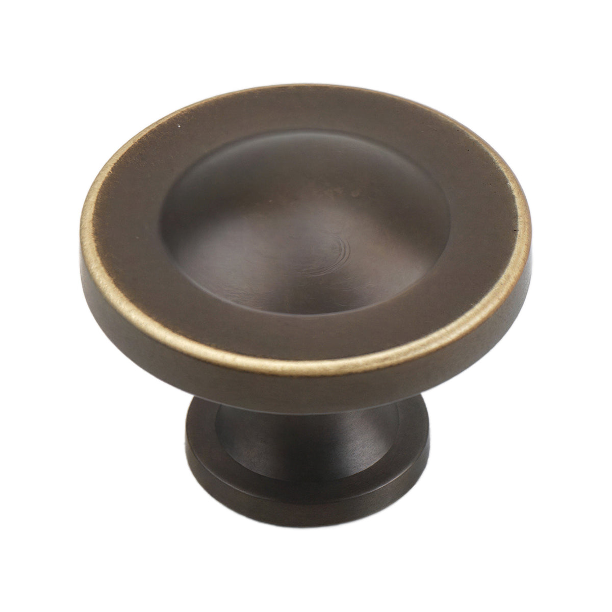 Coffee-brown round cabinet knob with a concave face and brass-tone rim, option No. 1.
