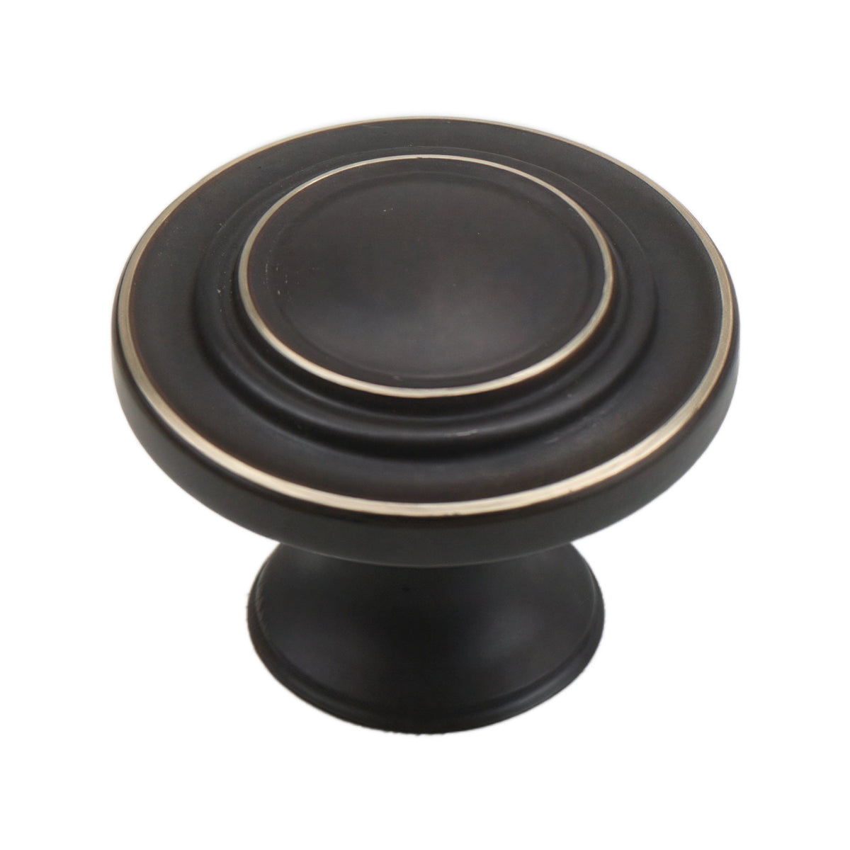 Coffee-brown round cabinet knob with concentric gold-tone rings, option No. 1.