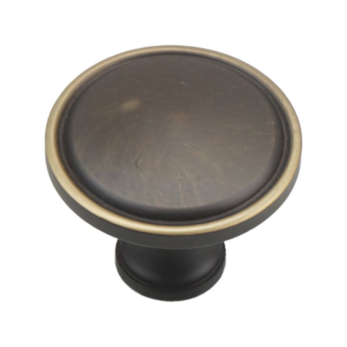 Coffee-brown round cabinet knob with a recessed face and raised rim, option No. 2.