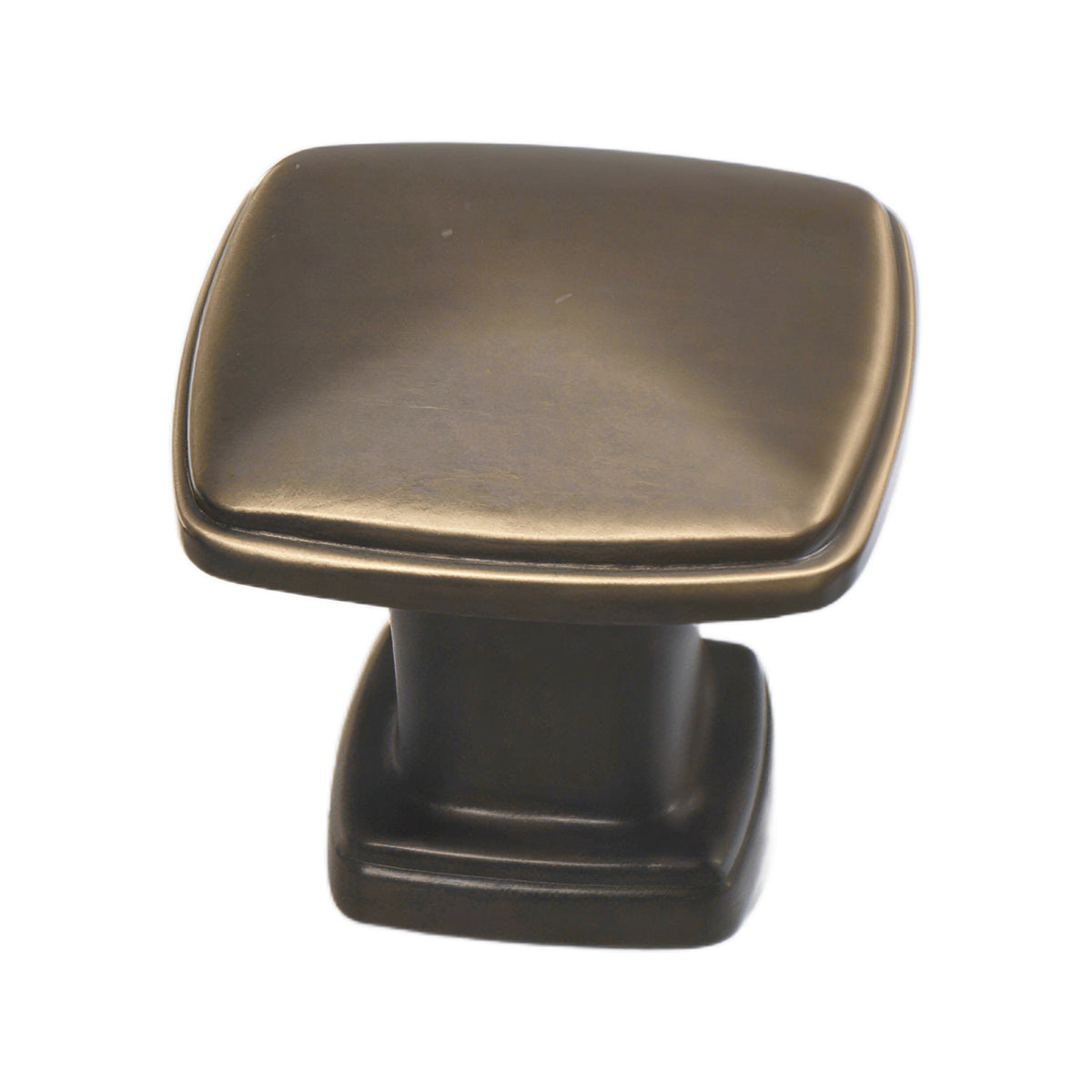 Coffee brown square cabinet knob with a shallow dished face, option No. 2.