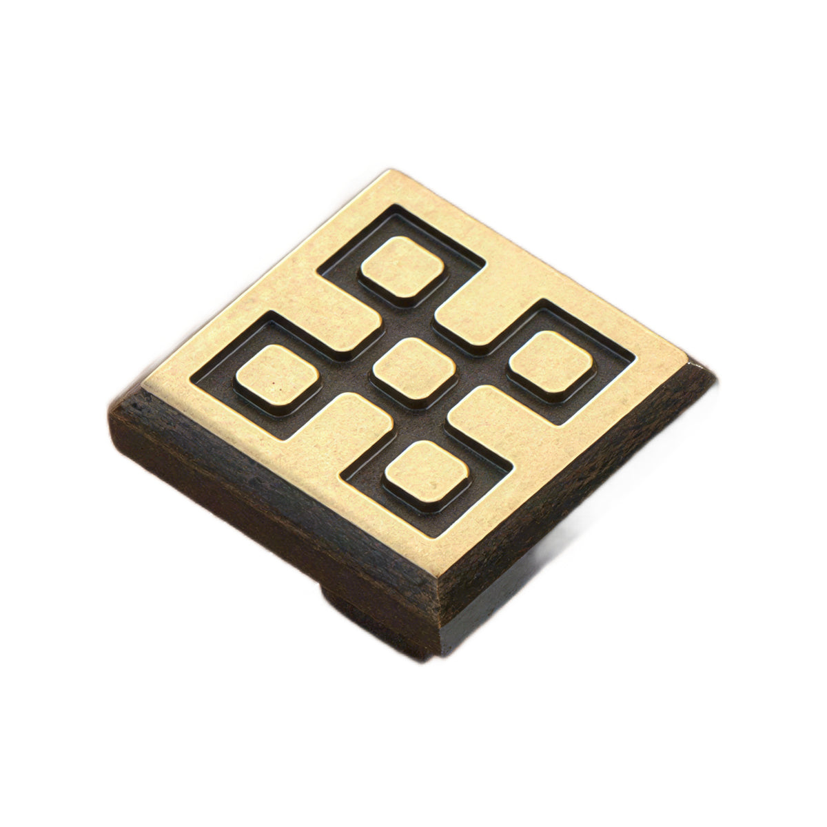 Coffee brown square cabinet knob with five raised squares, option No. 2.