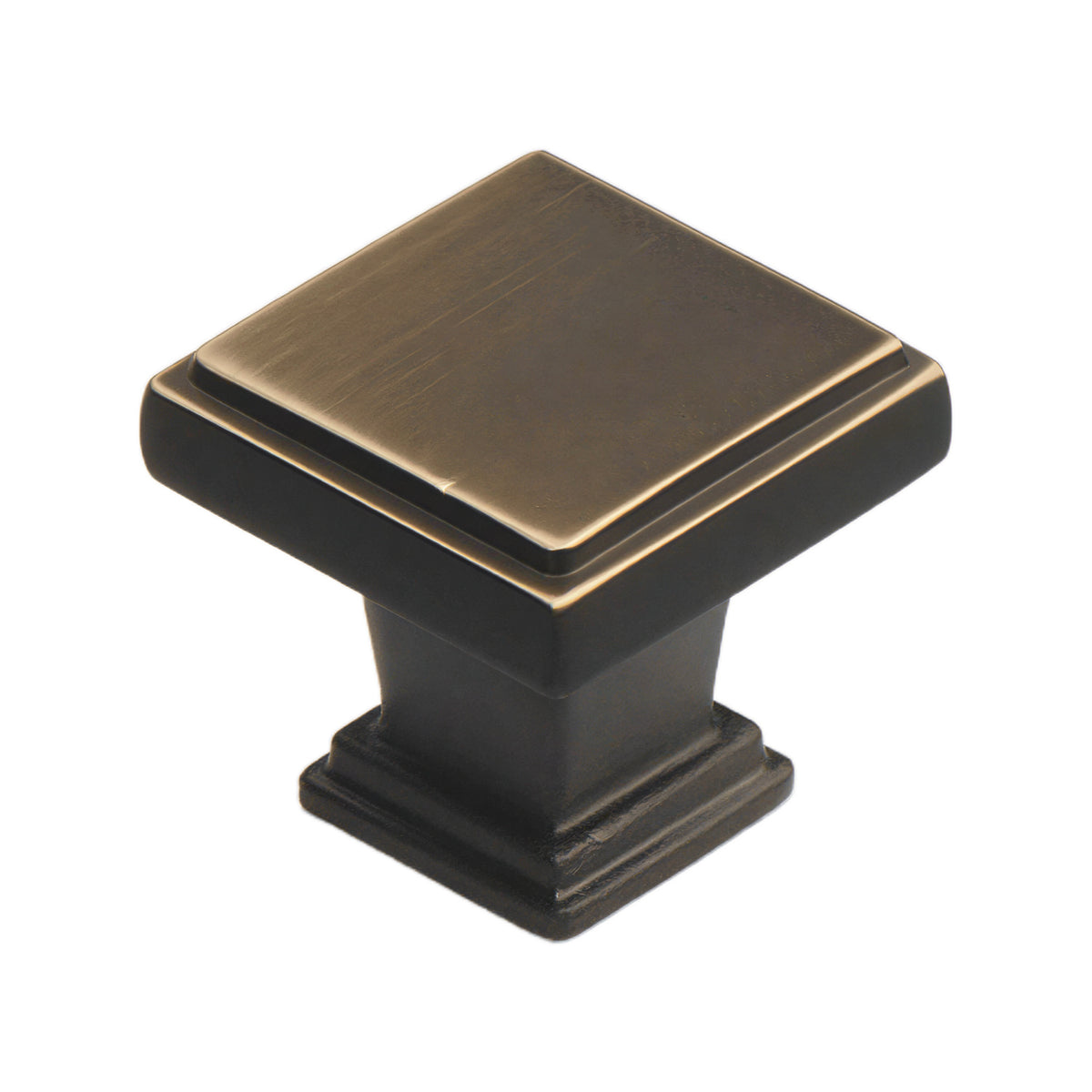 Coffee brown square cabinet knob with a flat top and stepped base, option No. 3.