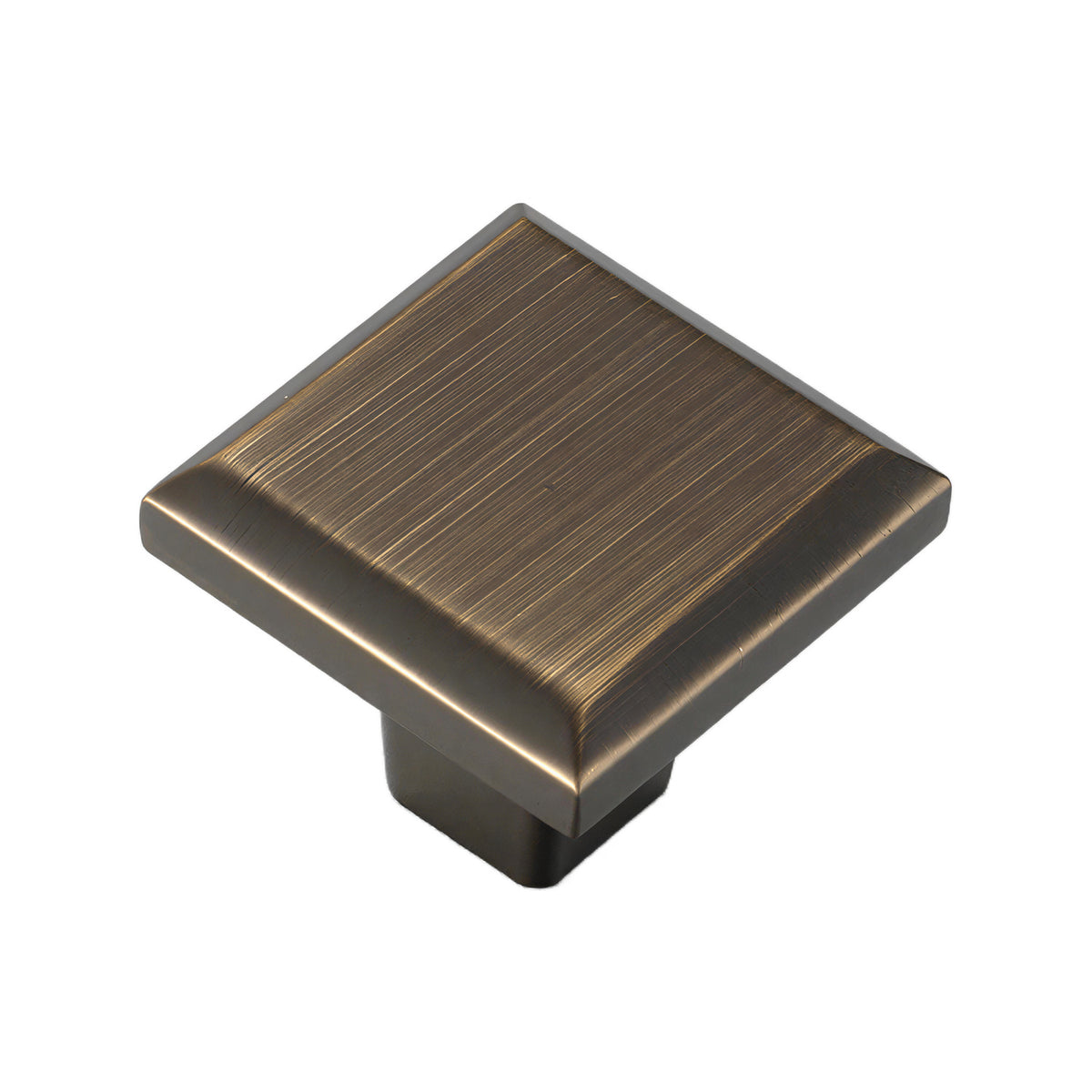 Coffee brown square cabinet knob with a flat top and stepped edge, option No. 6.