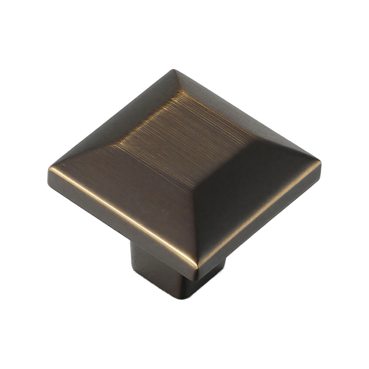 Coffee brown square cabinet knob with a raised faceted top, option No. 5.