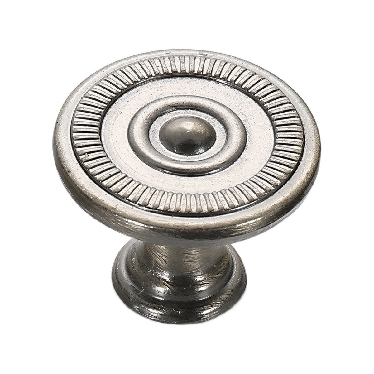 Round metal cabinet knob with concentric ridged rings, option No. 1, 26 mm.
