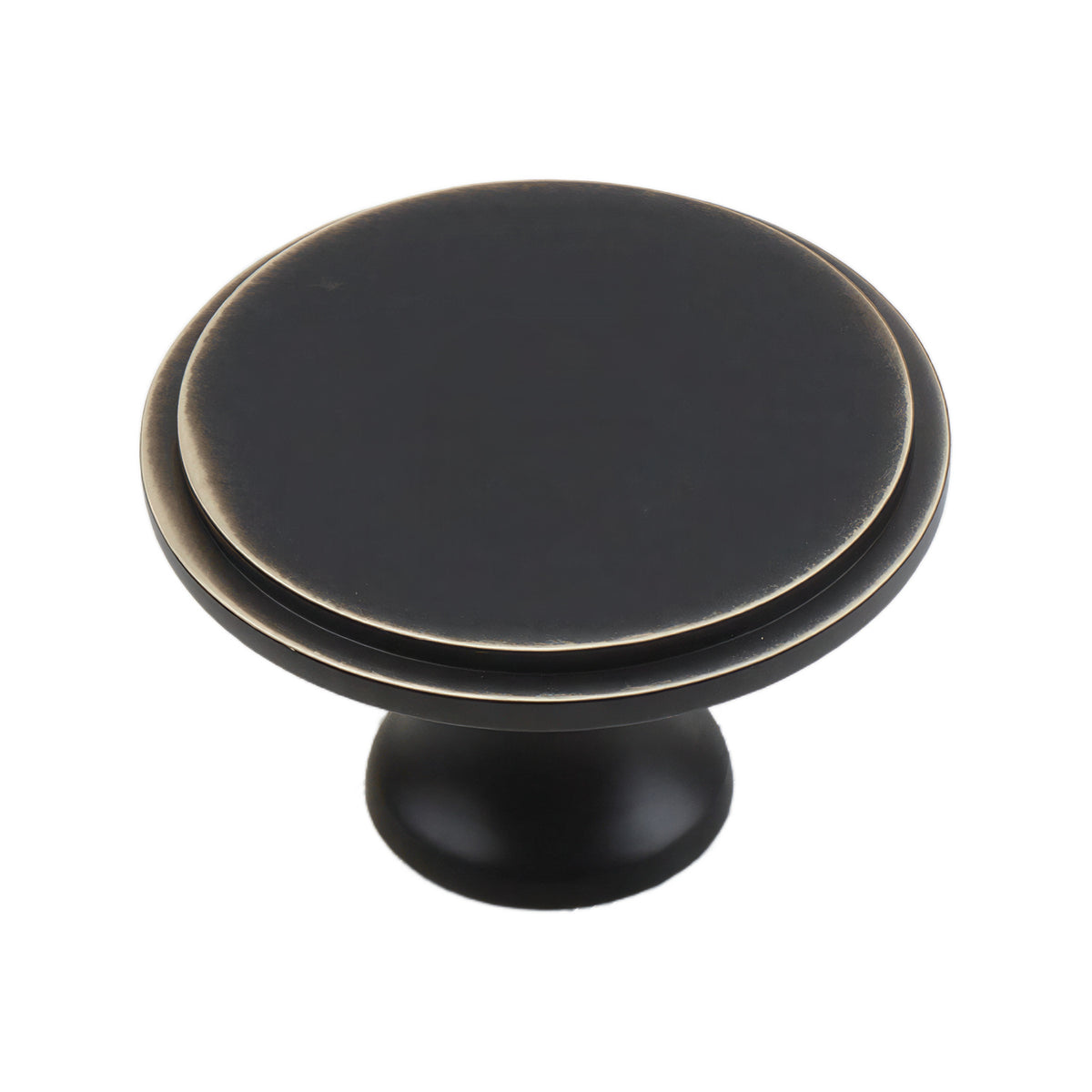 Dark bronze round cabinet knob with a flat top and fine gold-tone rim, option No. 5, 33 mm.
