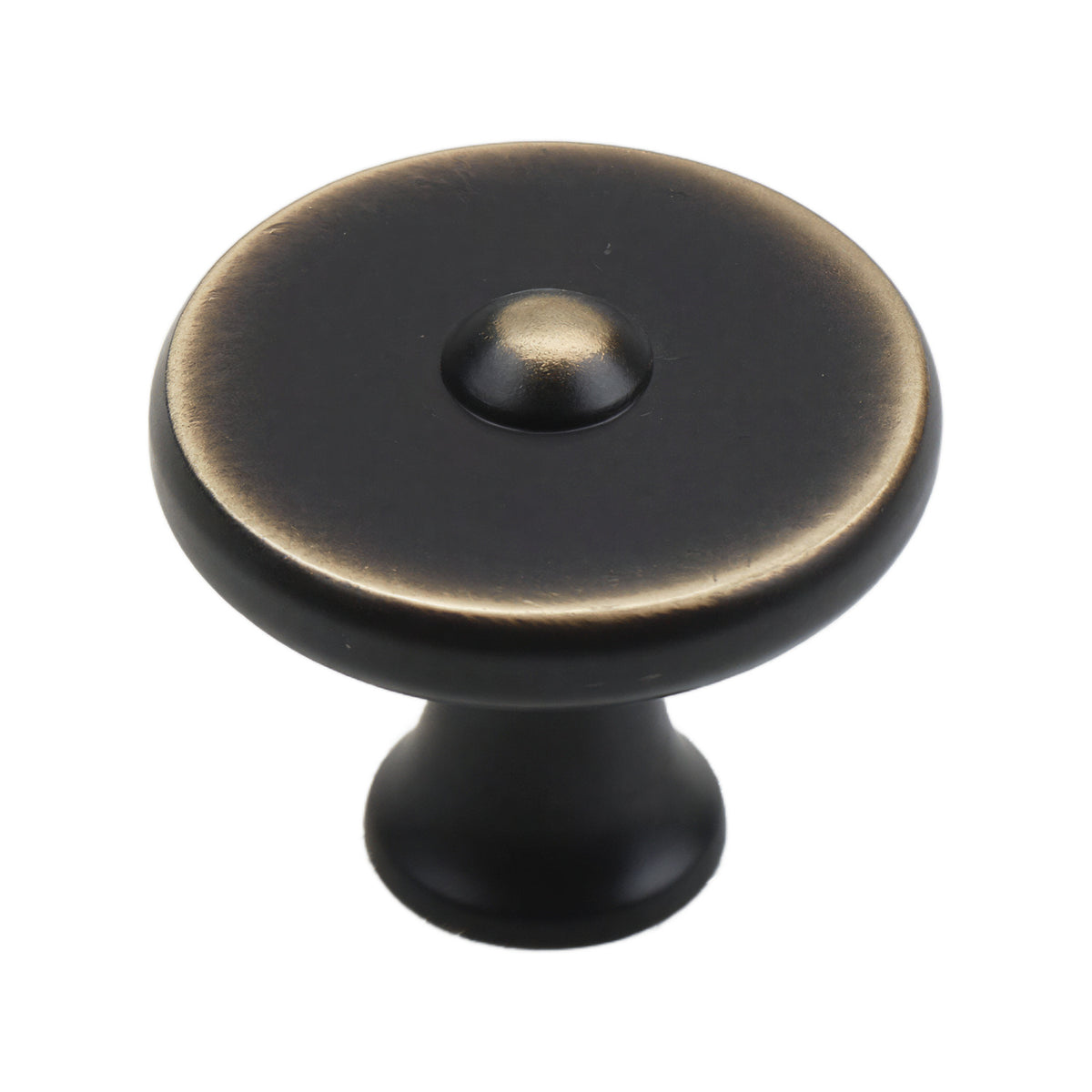 Dark bronze round cabinet knob with a raised center and gold-tone rim, option No. 4, 31 mm.
