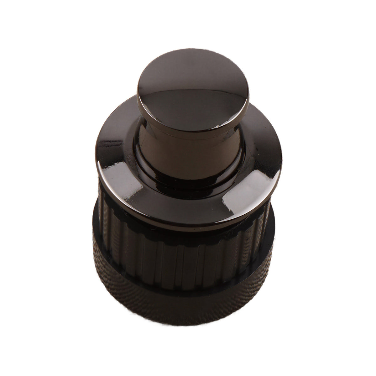 Dark bronze-tone round pop-up cabinet knob with a flat top and dark ribbed base, option No. 6.