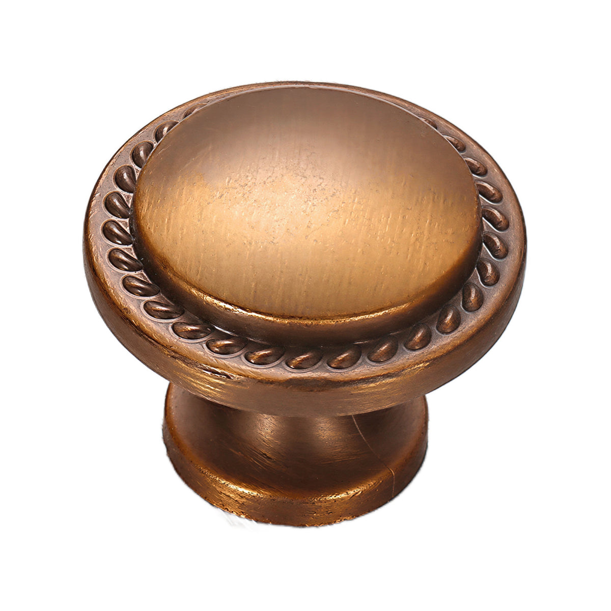 Domed round cabinet knob with a raised bead border, variant #3.