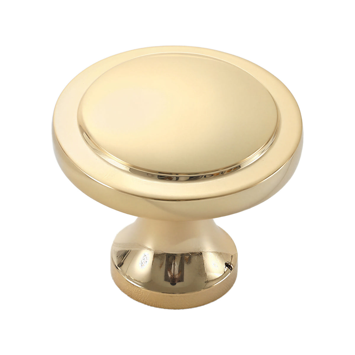 Solid brass cabinet knob, gold, 31 mm round.