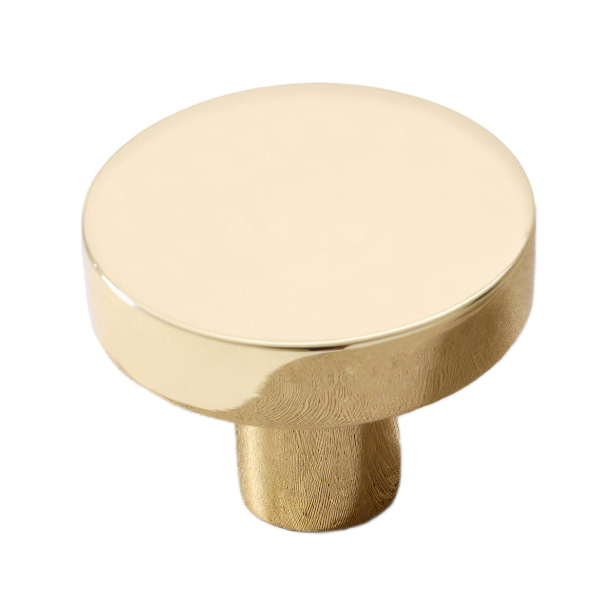 Gold-tone round cabinet knob with a flat top, 30 mm.