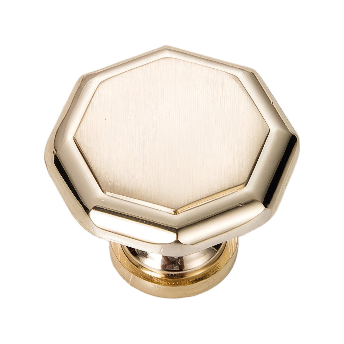 Gold-tone octagonal cabinet knob with a smooth center, option No. 3.