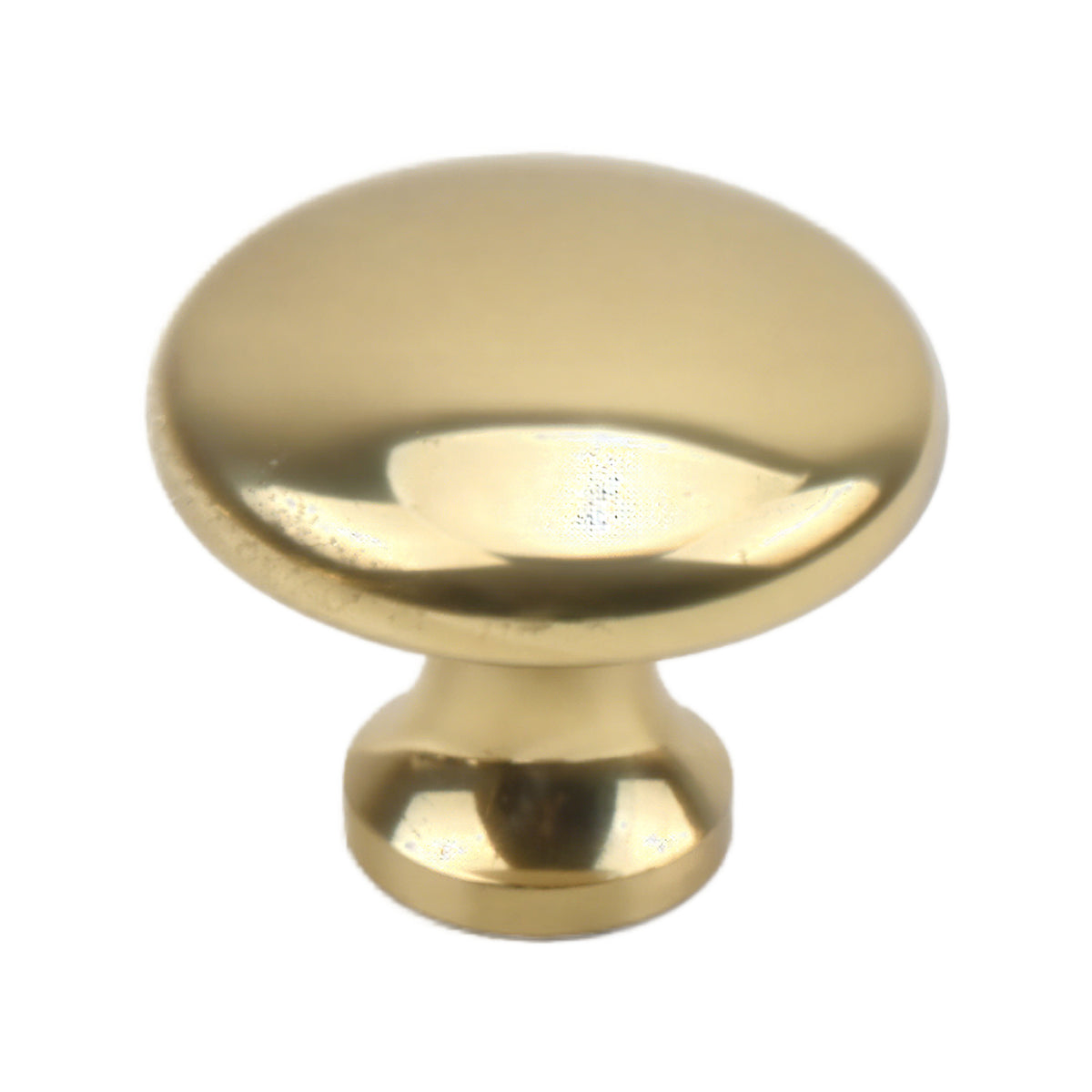 Gold-tone round mushroom cabinet knob with a smooth face, option No. 1.