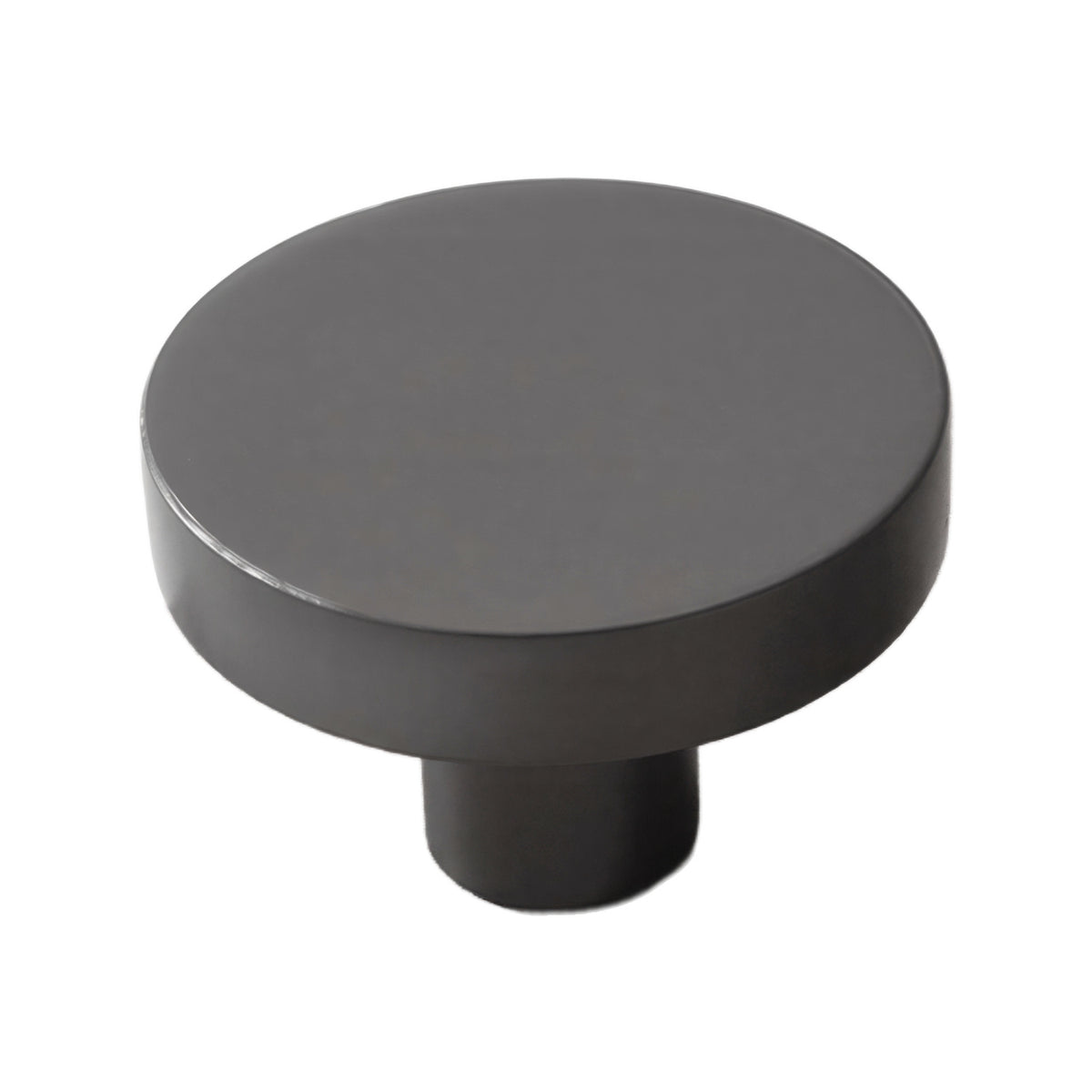 Gray round cabinet knob with a flat top, 35 mm.