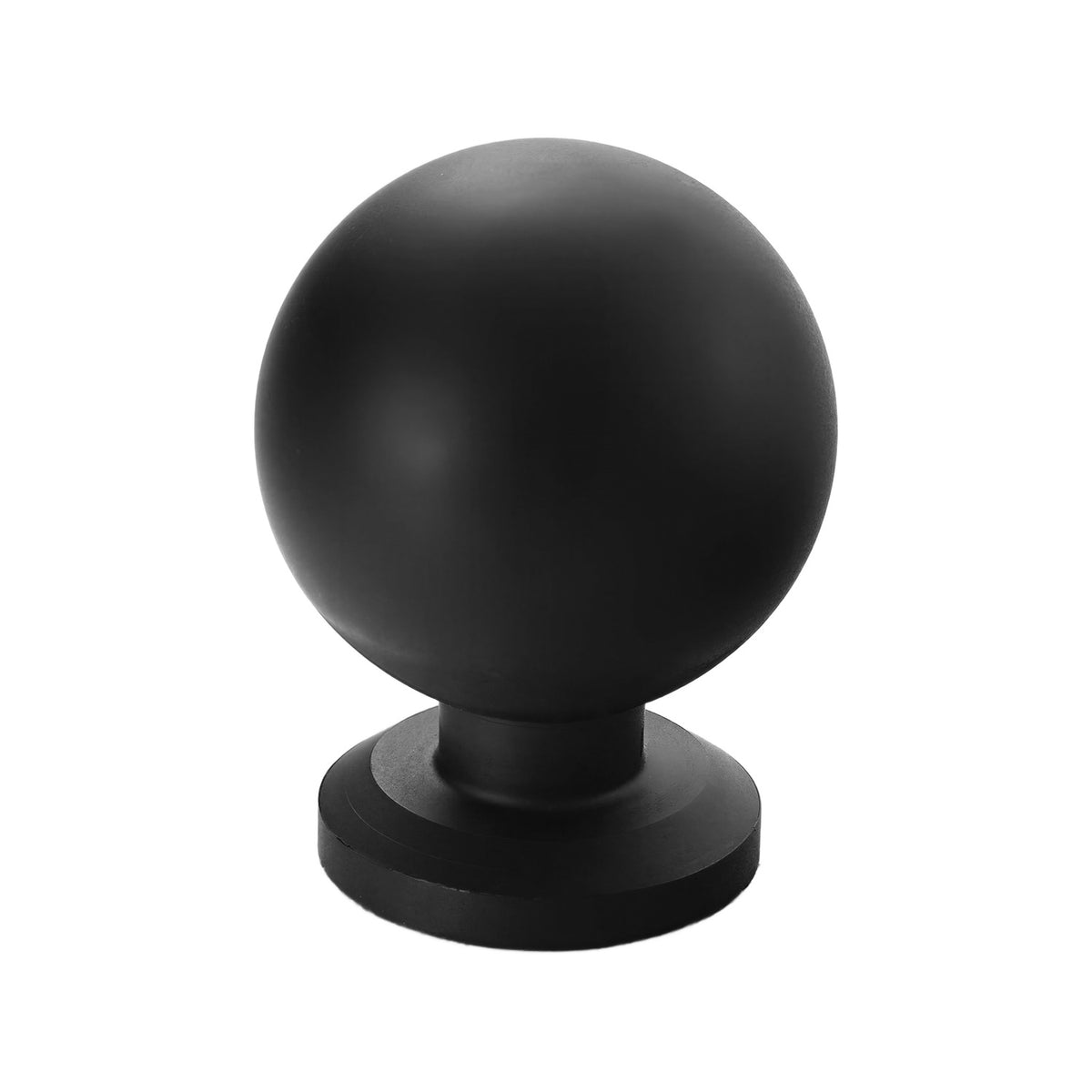 Matte black round cabinet knob.