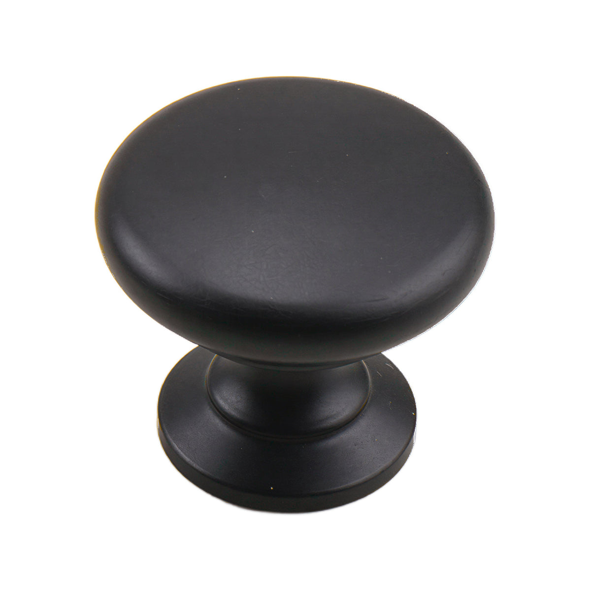 Matte black smooth round mushroom cabinet knob.