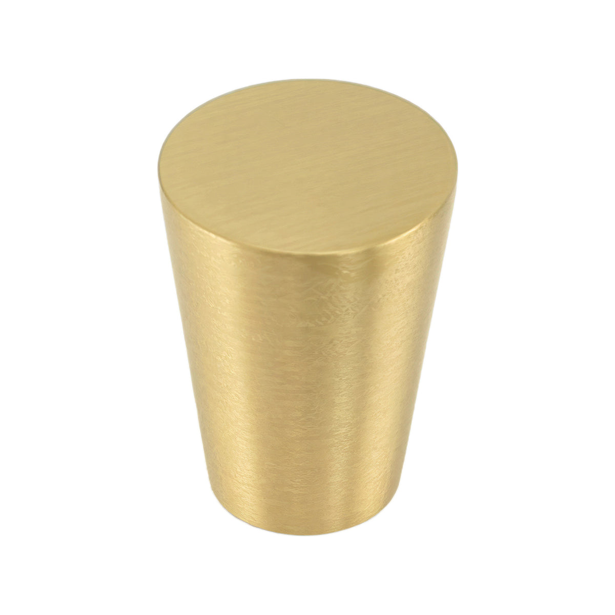 Matte gold-tone tapered cylindrical cabinet knob, option No. 3.