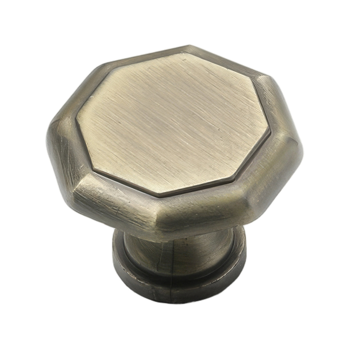 Bronze-colored octagonal cabinet knob with a brushed face, variant #5.