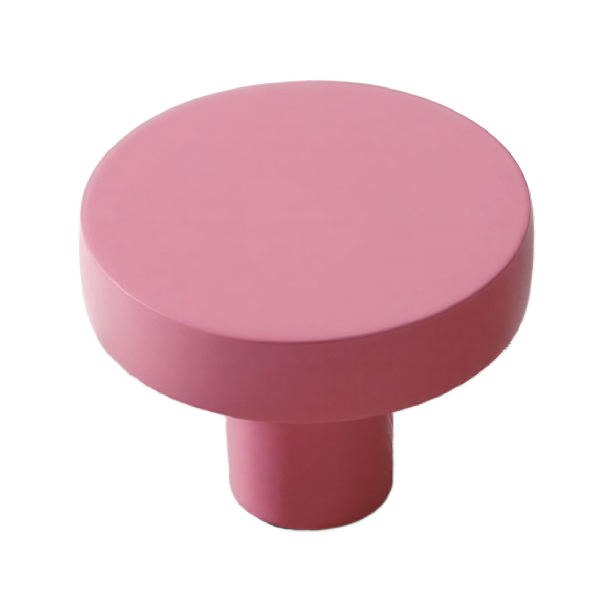 Pink round cabinet knob with a flat top, 30 mm.
