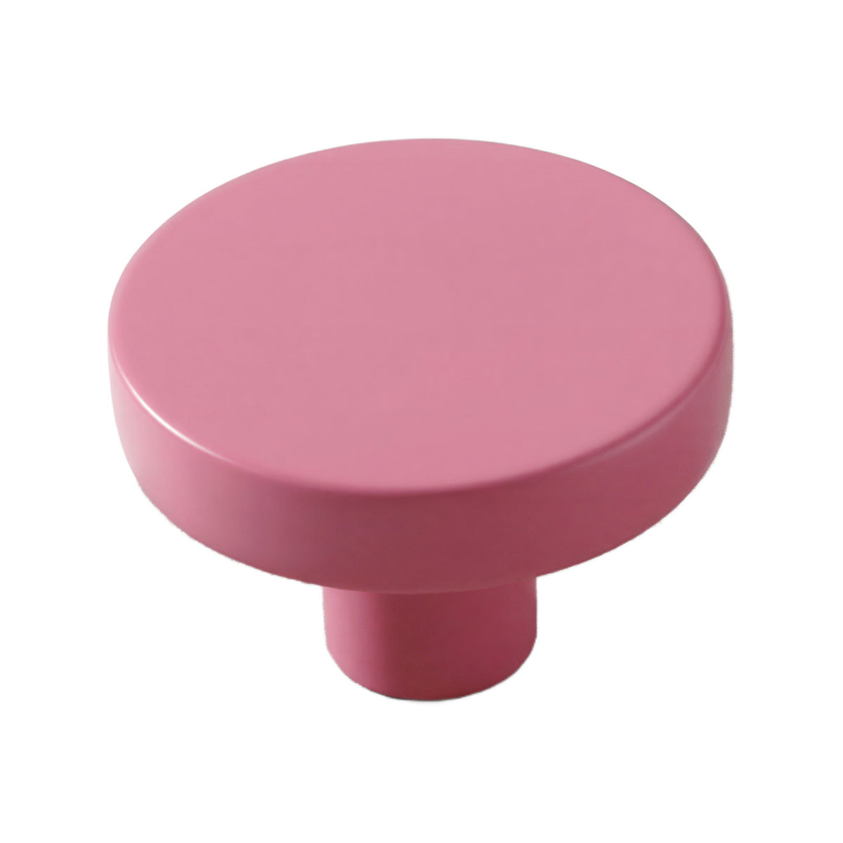 Pink round cabinet knob with a flat top, 35 mm.