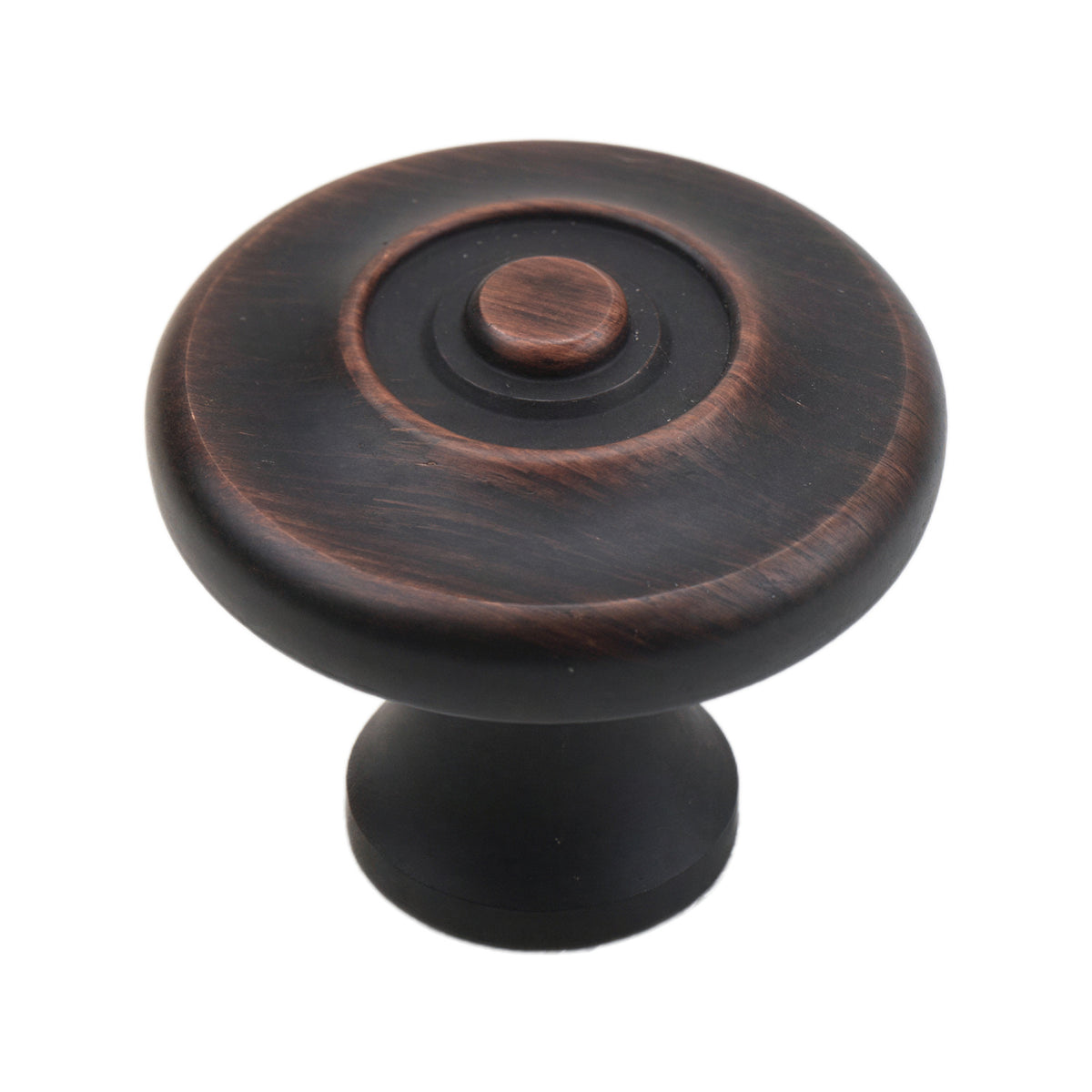Red bronze-tone round cabinet knob with a copper-tone rim and raised center, option No. 1.