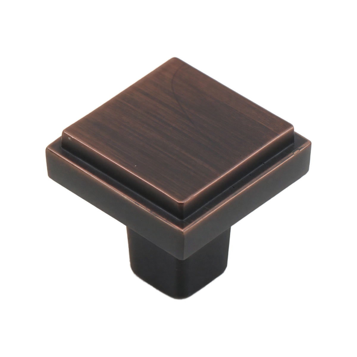 Red bronze-tone square cabinet knob with a stepped face and copper-tone edge, option No. 2.