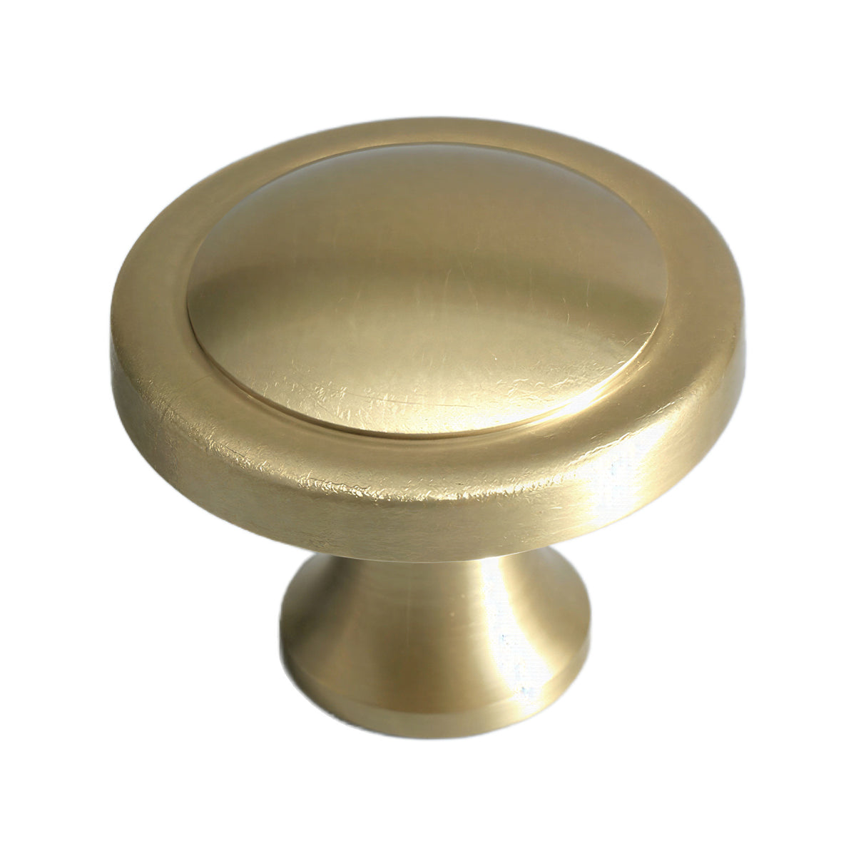 Brushed gold-tone round cabinet knob with a recessed circular center, option No. 9.