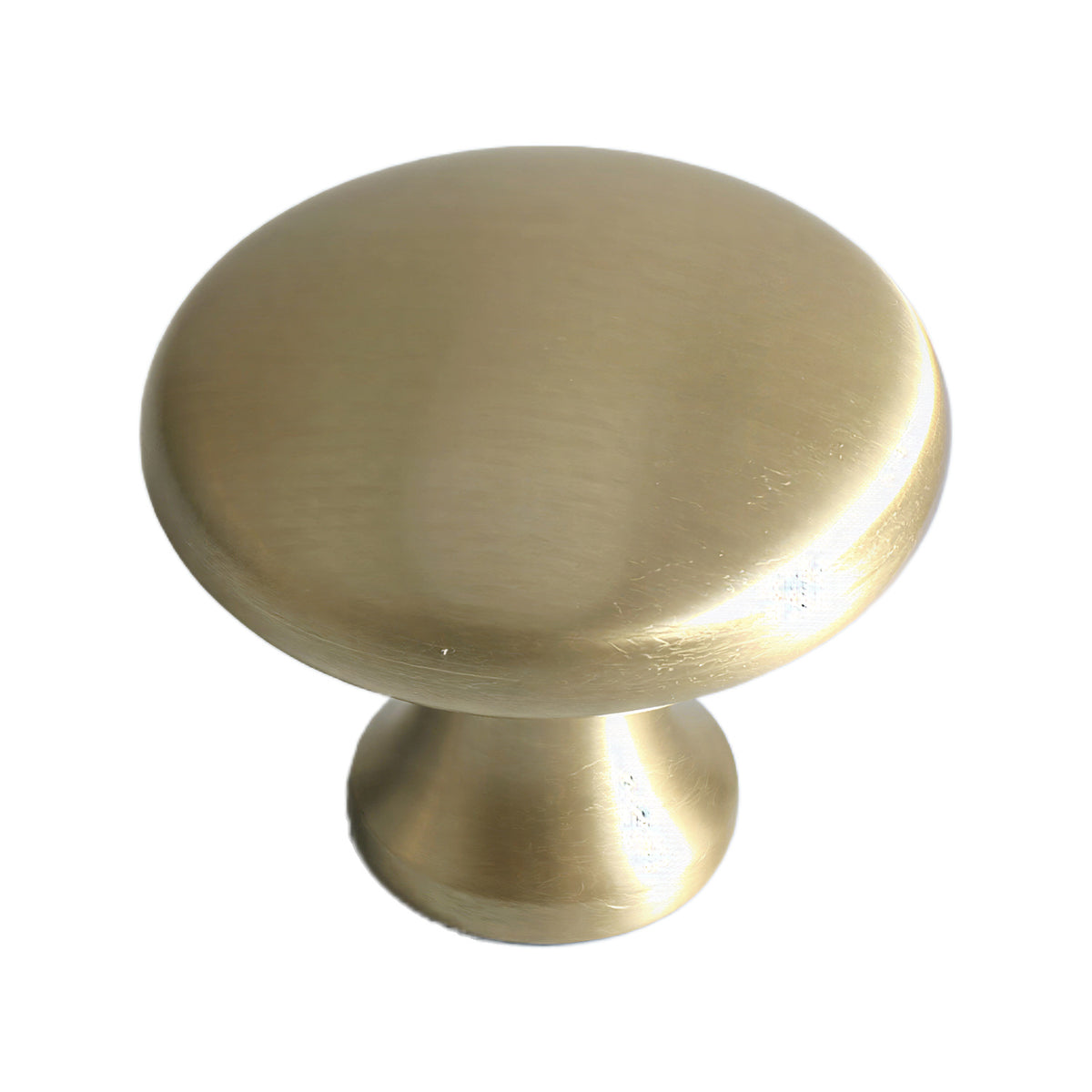 Brushed gold-tone round cabinet knob with a smooth domed face, option No. 13.