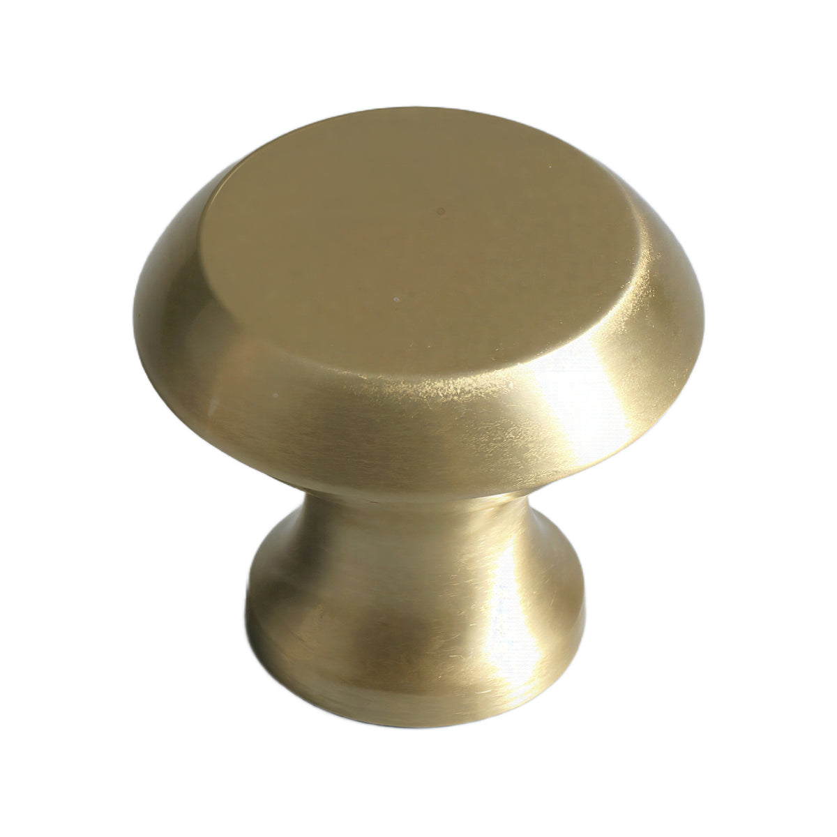Brushed gold-tone tapered round cabinet knob with a flat face, option No. 15.