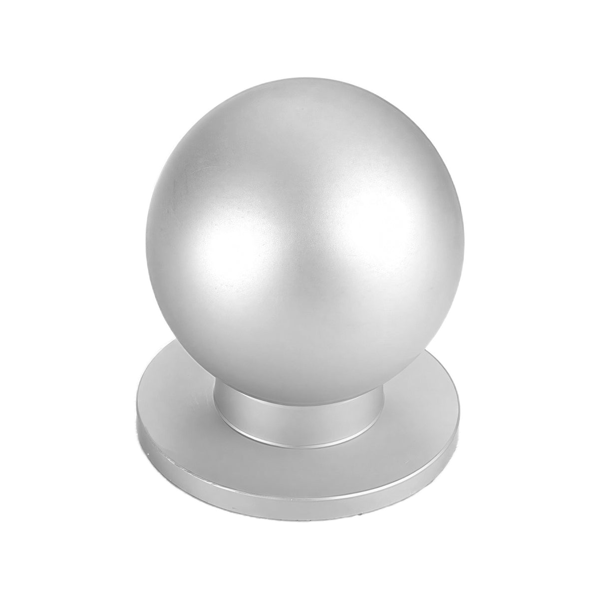 Smooth silver-colored round cabinet knob with a spherical top, White Silver variant #1.