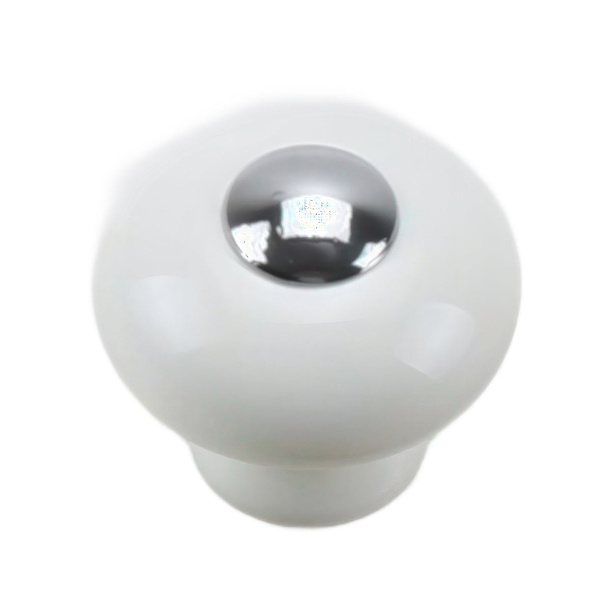 Smooth round silver-tone cabinet knob, 30 mm.