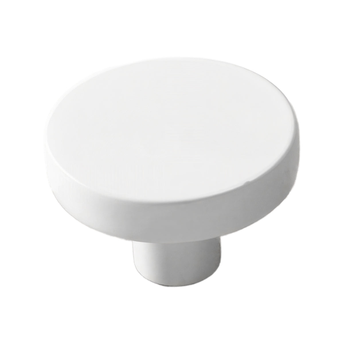 White round cabinet knob with a flat top, 35 mm.
