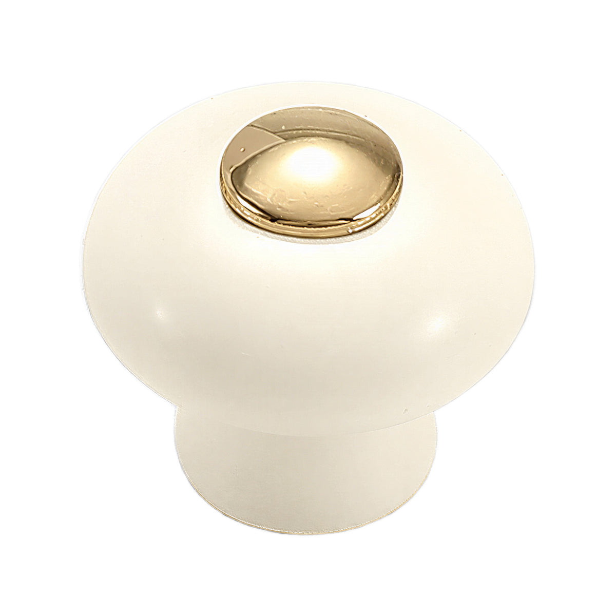 Round white ceramic cabinet knob with an inset gold-tone top, option No. 6.