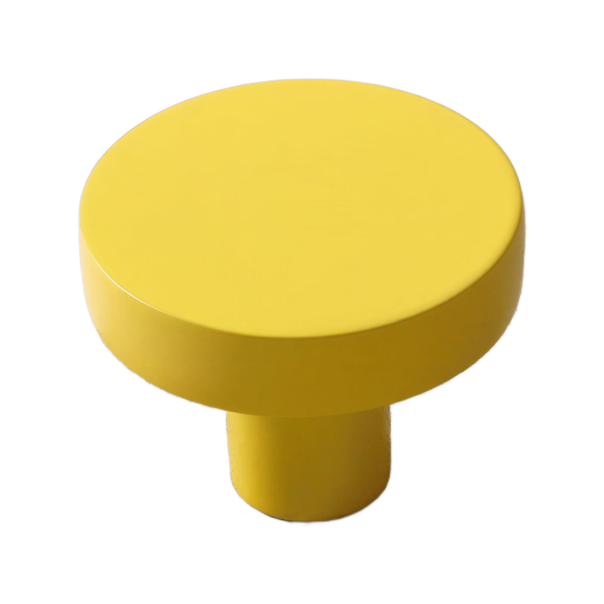 Yellow round cabinet knob with a flat top, 30 mm.