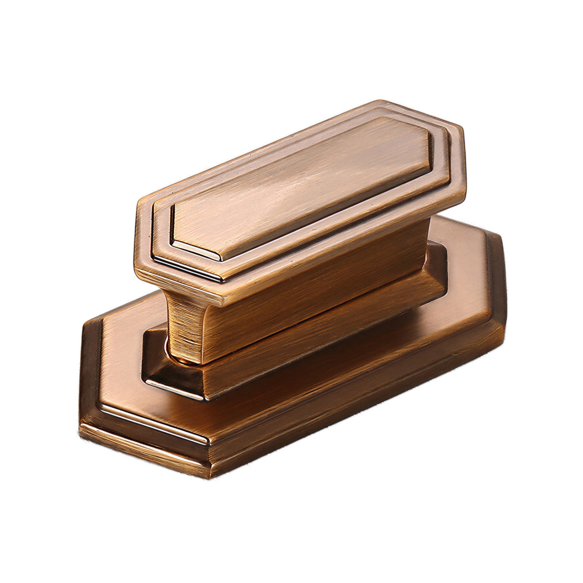 Rectangular cabinet pull with a stepped face and matching backplate, variant #6.