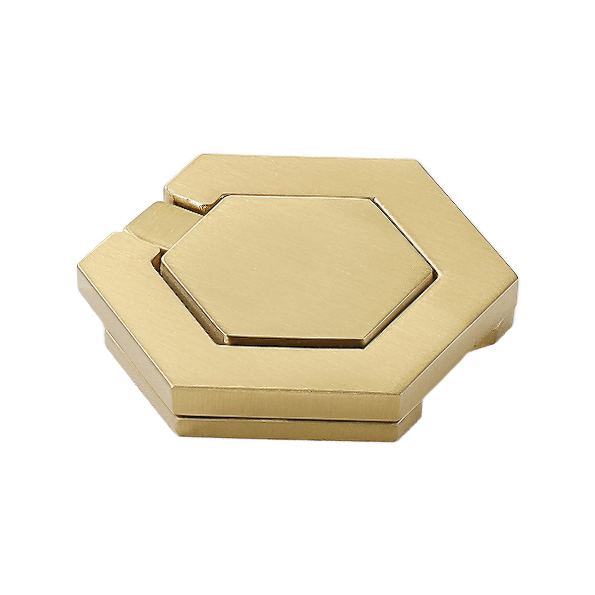 Solid brass hexagonal cabinet ring pull, gold finish.
