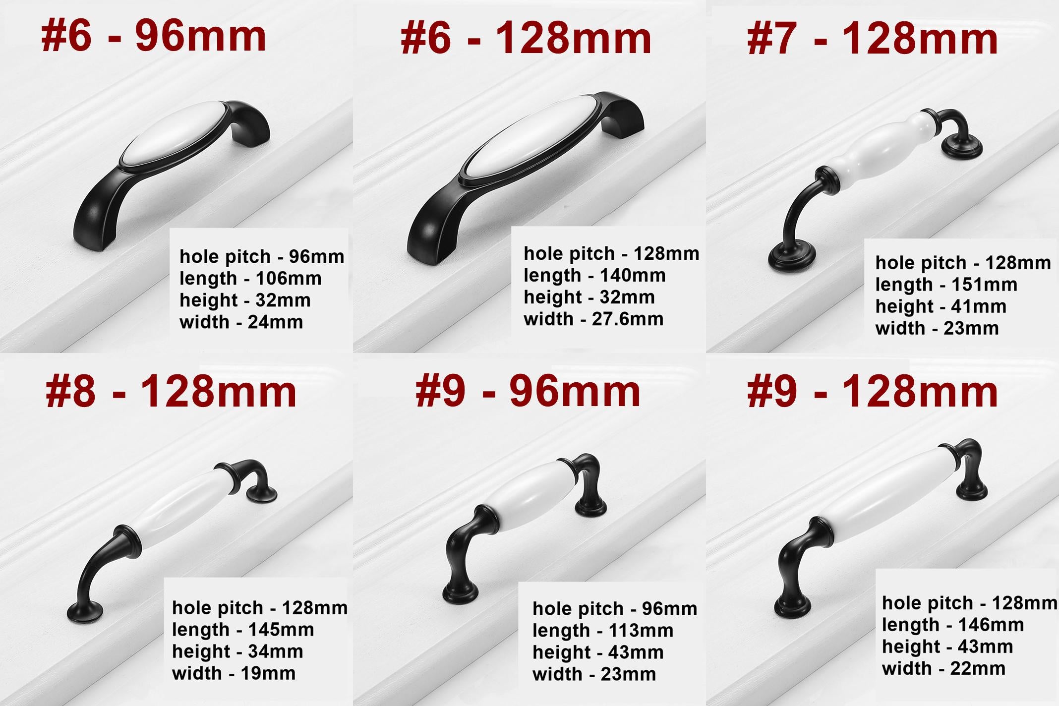 Ceramic Cabinet Pulls & Knobs - Black Finish Decorative Hardware - #3 - 96mm / 1pc