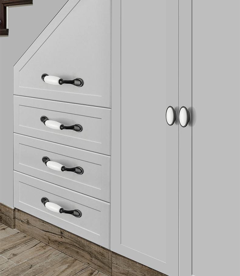 Ceramic Cabinet Pulls & Knobs - Black Finish Decorative Hardware - #5 - 76mm / 1pc