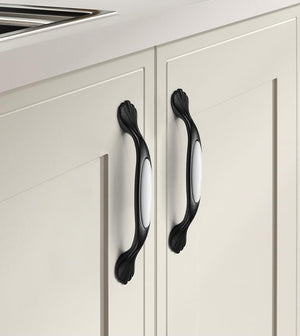Ceramic Cabinet Pulls & Knobs - Black Finish Decorative Hardware - #8 - 128mm / 1pc