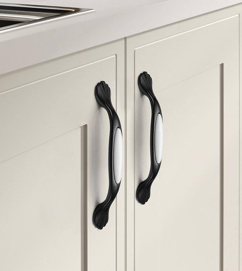Ceramic Cabinet Pulls & Knobs - Black Finish Decorative Hardware - #8 - 128mm / 1pc