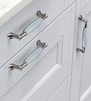 Ceramic Cabinet Pulls & Knobs - Brushed Nickel Finish for Cabinets - #4 - 128mm / 1pc