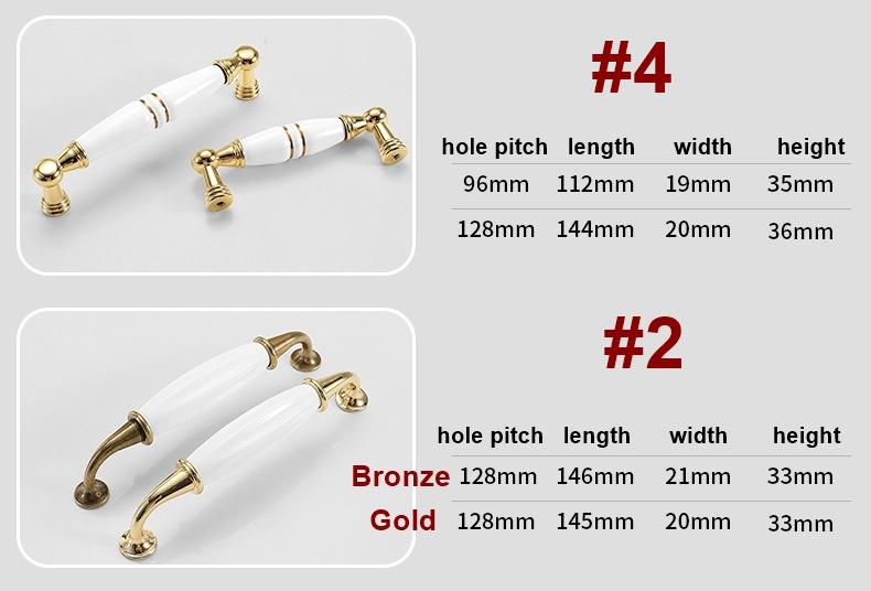 Ceramic Round Cabinet Pulls & Knobs - White Finish for Wardrobes - #2 - 128mm Gold / 1pc