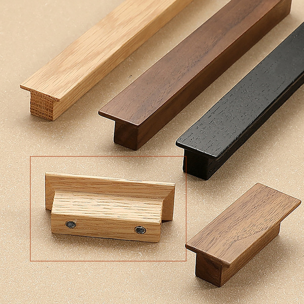 Additional view of oak wood cabinet finger pull, style #1 (32 mm option).