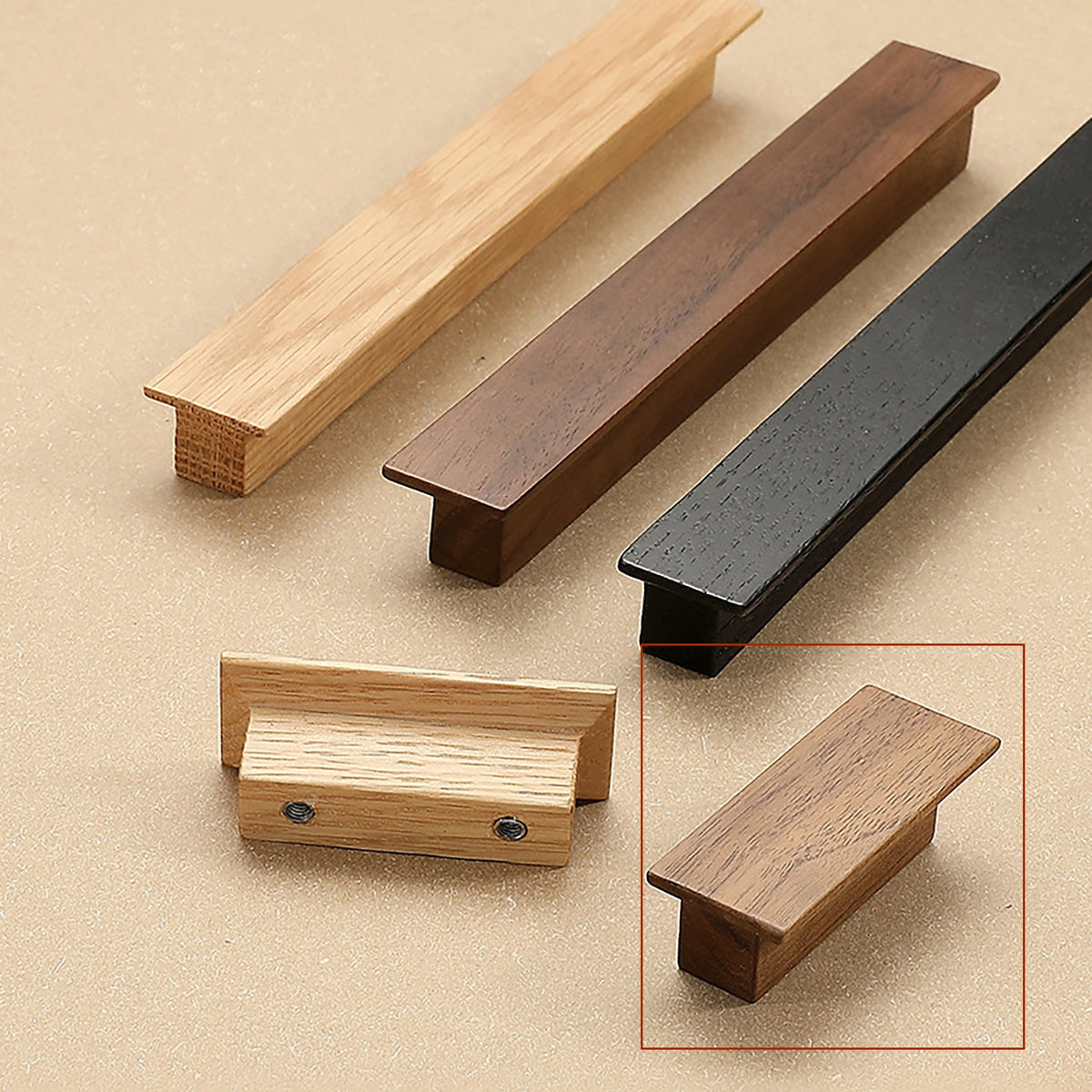 Additional view of walnut wood cabinet finger pull, style #1 (32 mm option).